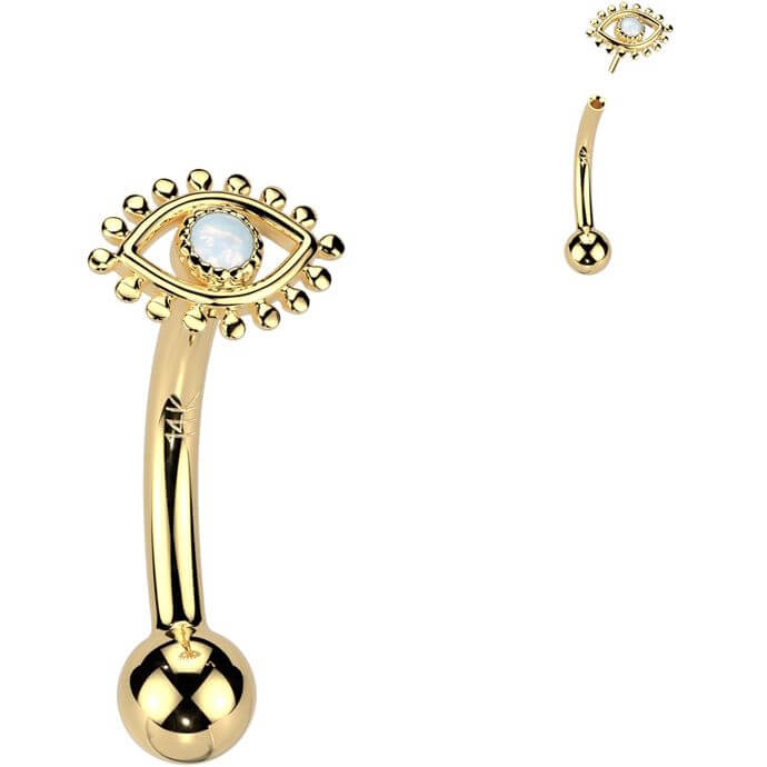 Solid Gold 14 Carat Eyebrow Piercing eye opal Push-In