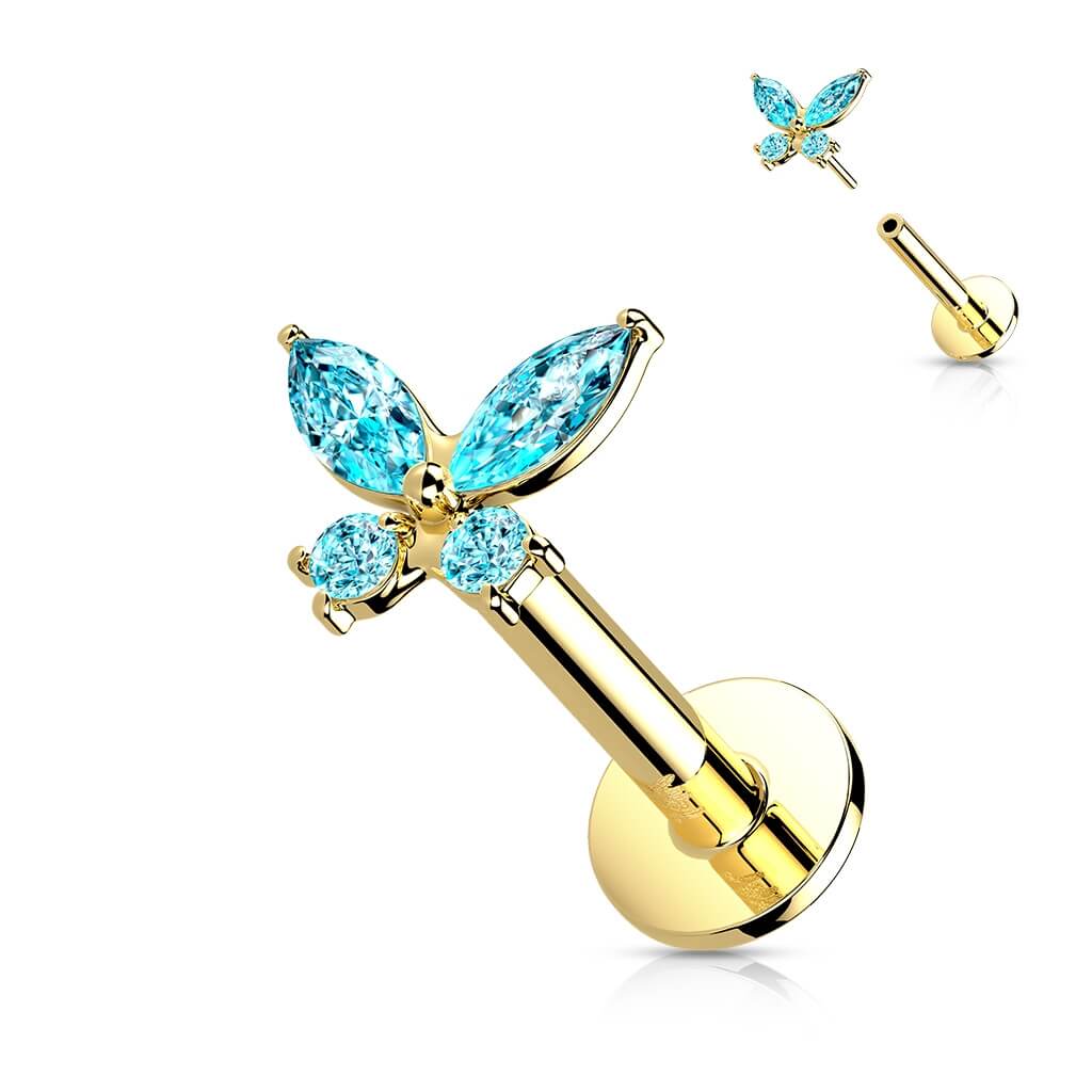 Oro 14 kt Labret Farfalla di Zirconi Push-In