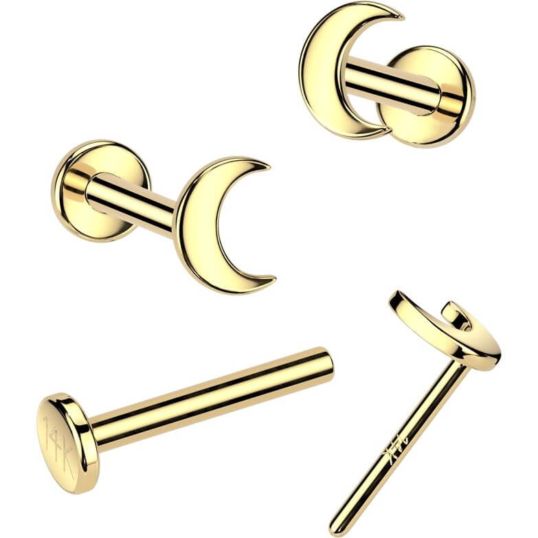 Solid Gold 14 Carat Labret moon nose piercing Push-In