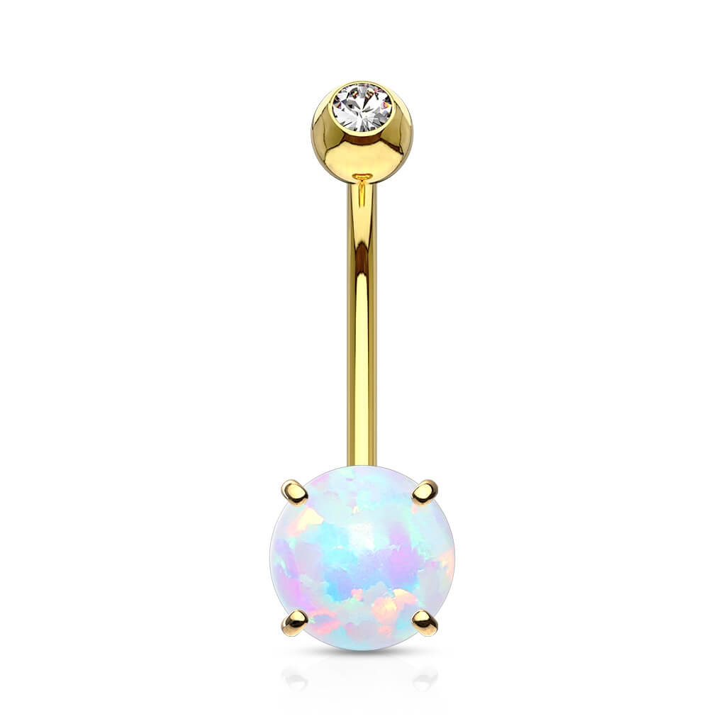 Solid Gold 14 Carat Belly Button Piercing Round Opal