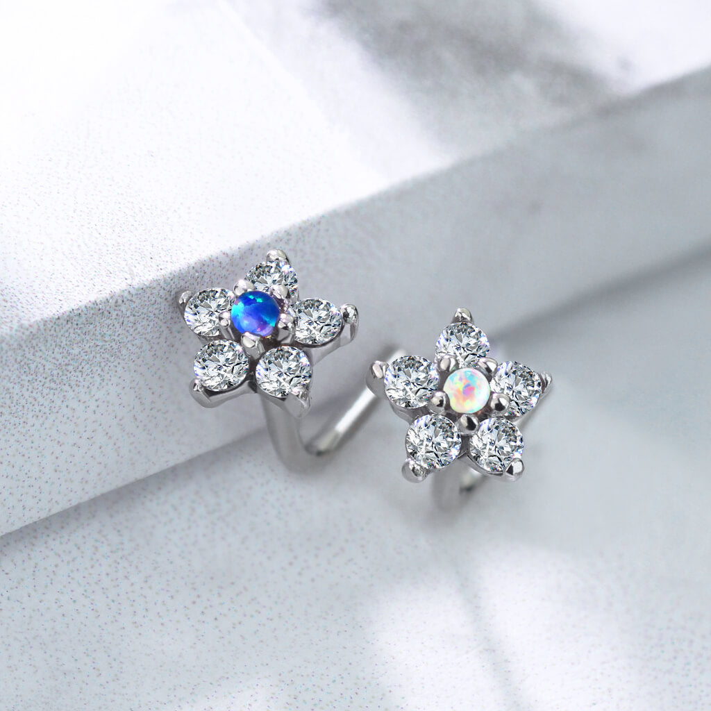 Oro 14kt Nariz en L Circonita Flor