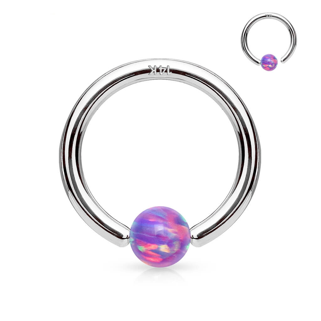 Or 14kt Anneau Sphère Opale Bille Captive