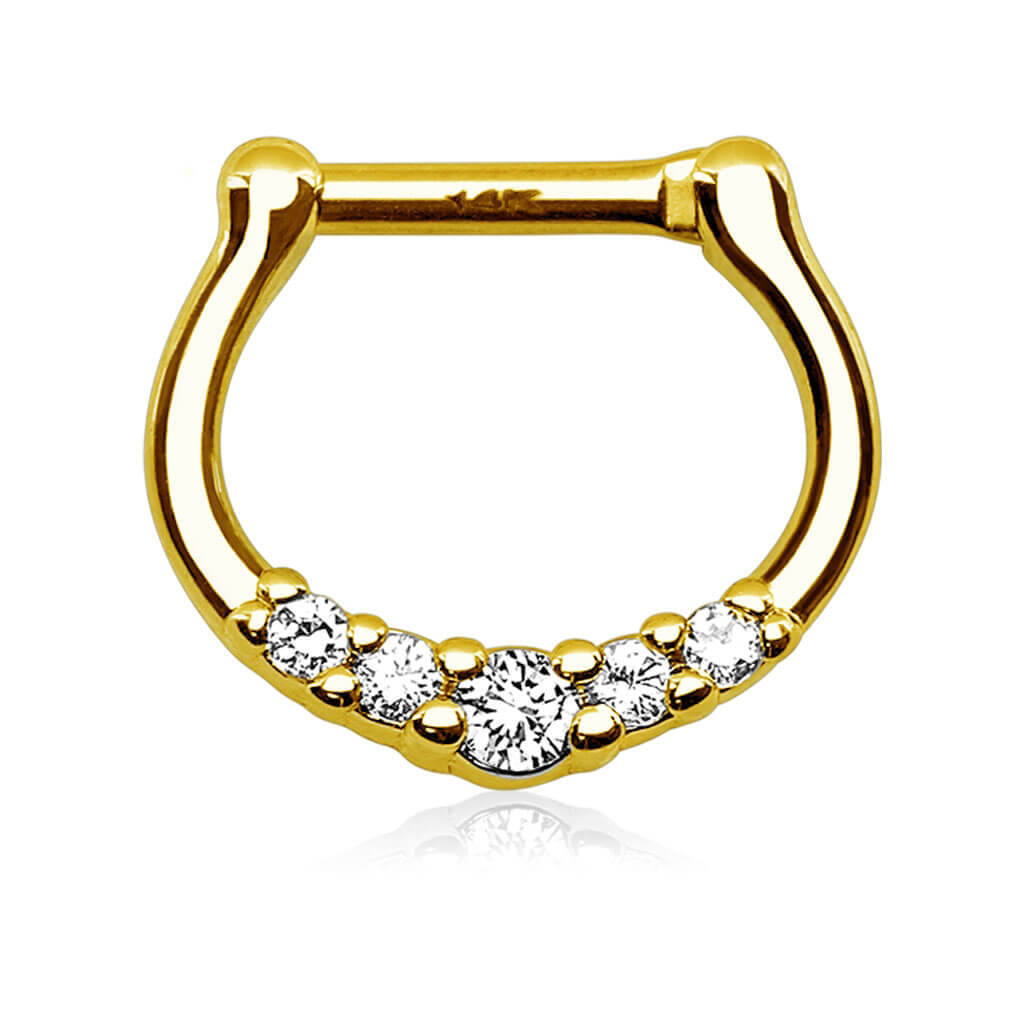 14 Karat Gold Septum Piercing Straight Zirkonia Gelbgold Weißgold Clicker
