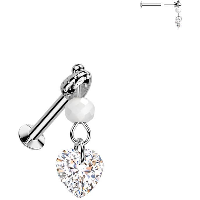 Labret heart zirconia glass bead dangle Push-In