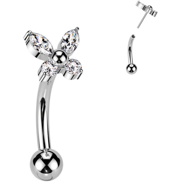 Titanium Curved Barbell butterfly zirconia Push-In
