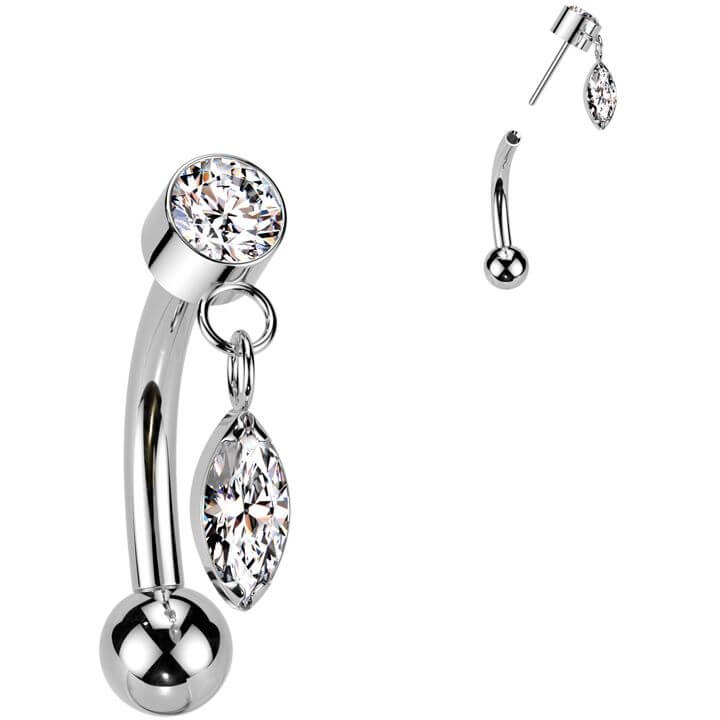 Titanium Curved Barbell dangle zirconia Push-In