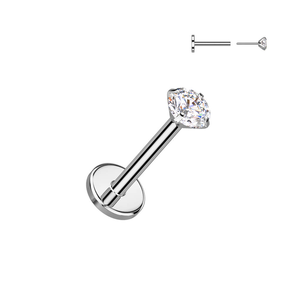 Titanium Labret zirconia prong setting 4mm base Push-In