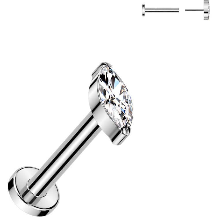 Titanium Labret zirconia marquise cut Push-In