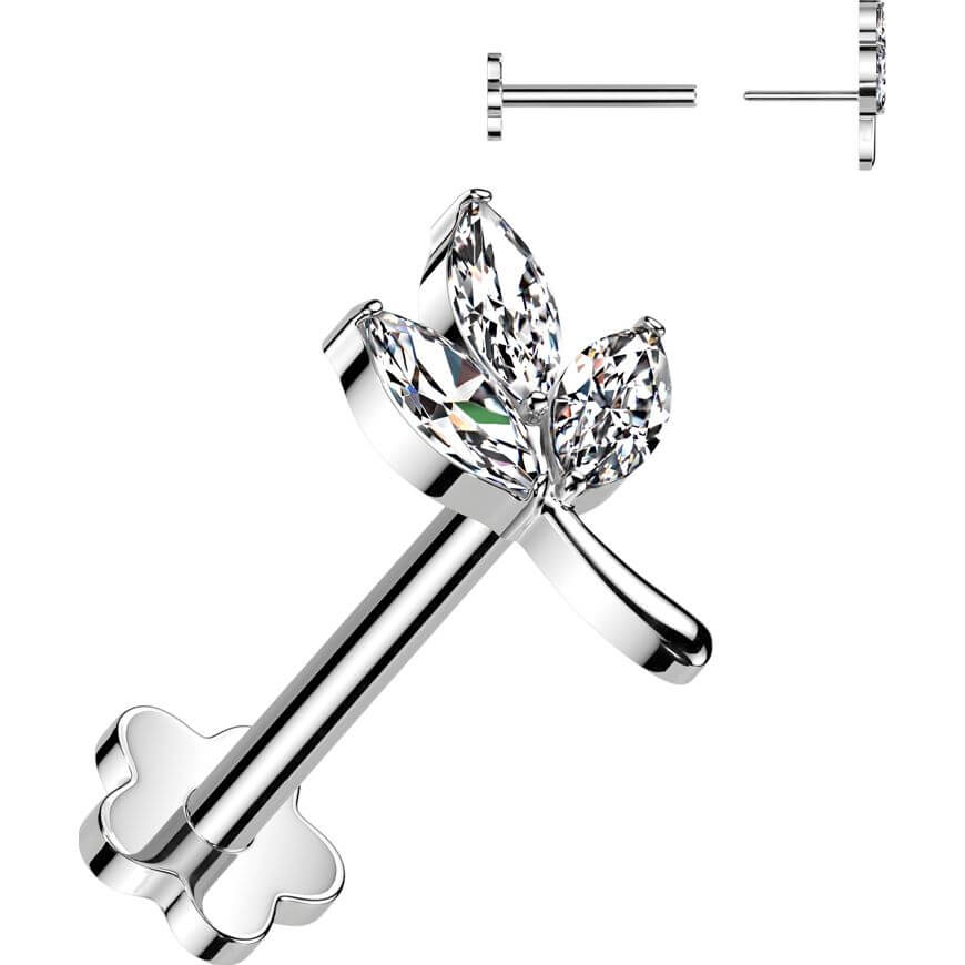 Titanium Labret 3 zirconia marquise cut leaf Push-In