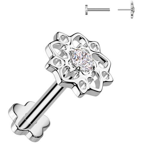 Titanium Labret flower zirconia flower base Push-In