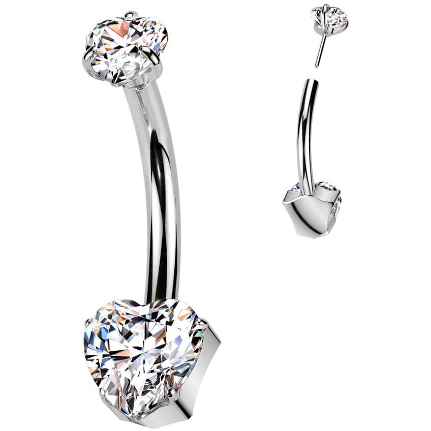 Titanium Belly Button Piercing heart zirconia Push-In