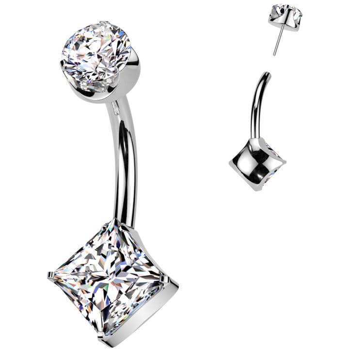 Titanium Belly Button Piercing round zirconia square zirconia Push-In