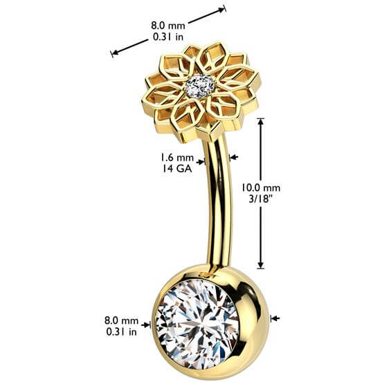 Titanium Belly Button Piercing flower zirconia Push-In