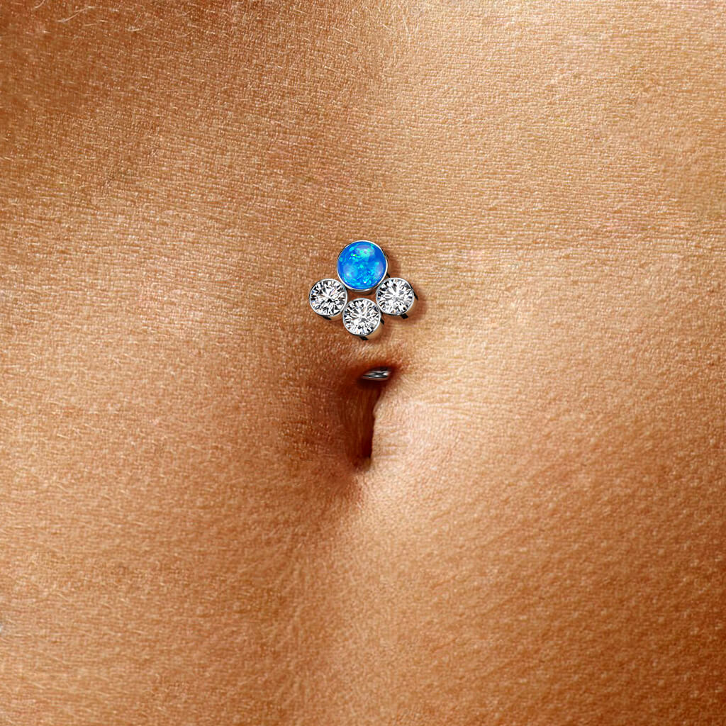 Titanium Belly Button Piercing Zirconia Opal Silver Push-In
