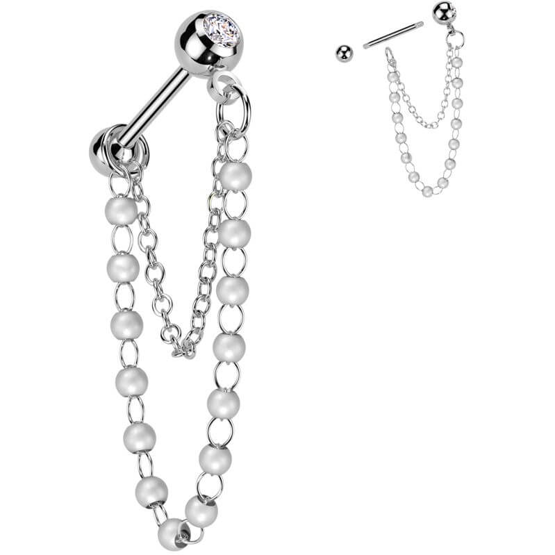 Barbell pearl chain dangle