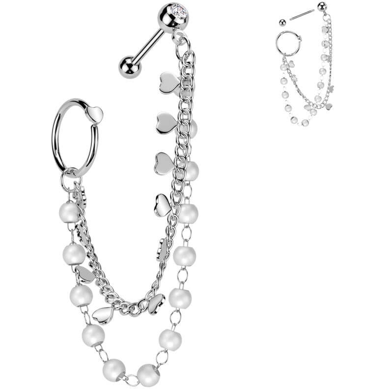 Value Pack barbell heart pearl chain heart hoop