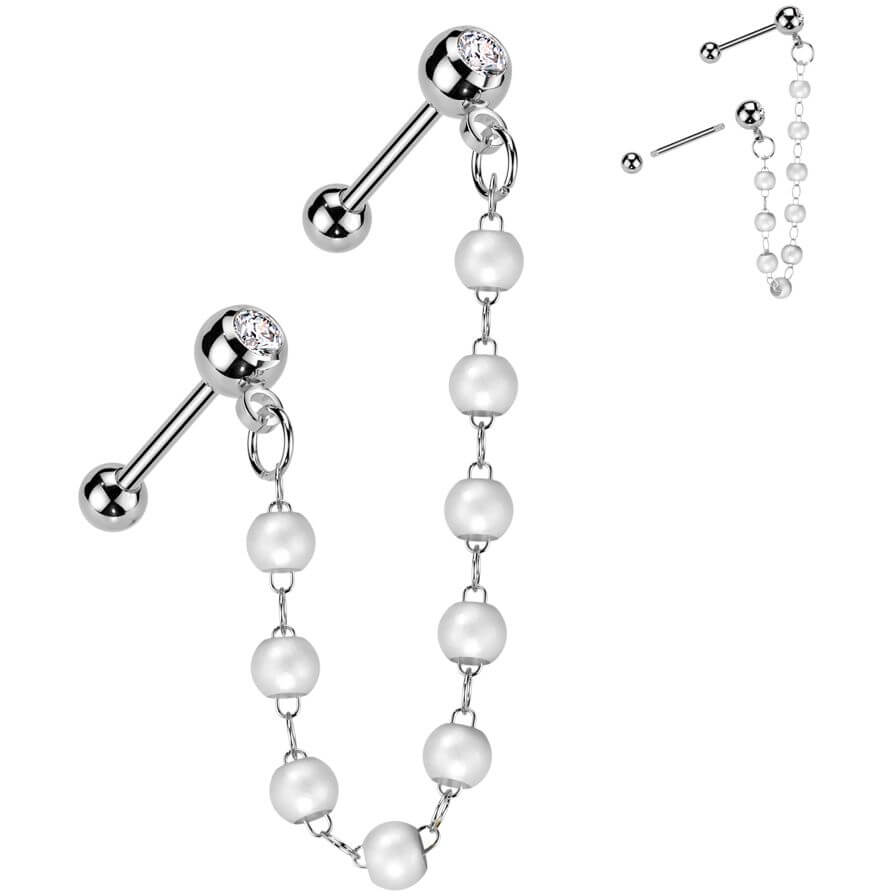 Value Pack two zirconia barbells pearl chain