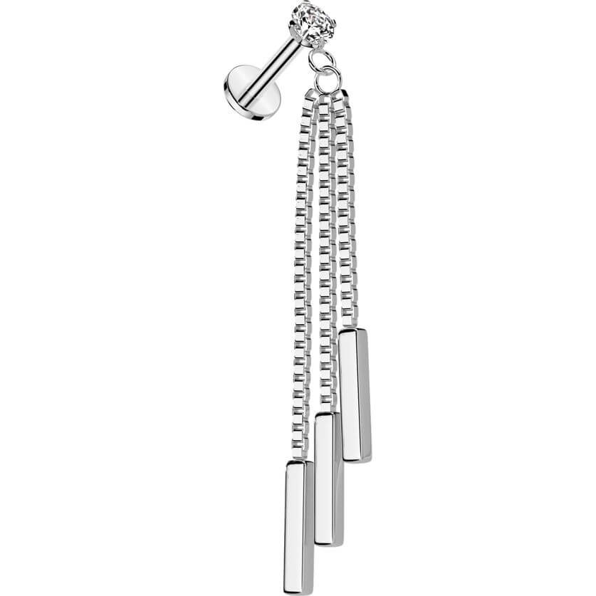 Labret triple bar chain dangle Internally Threaded