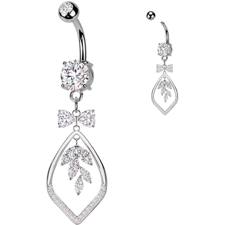 Belly Button Piercing ribbon vine leaf dangle zirconia