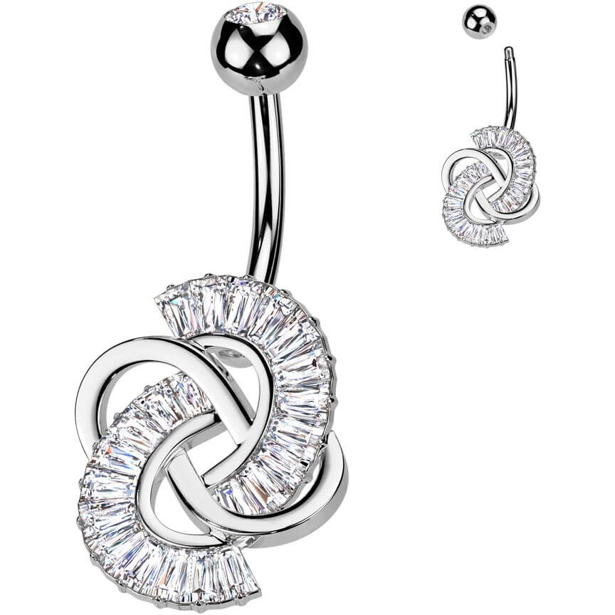 Belly Button Piercing knot baguette cut zirconia