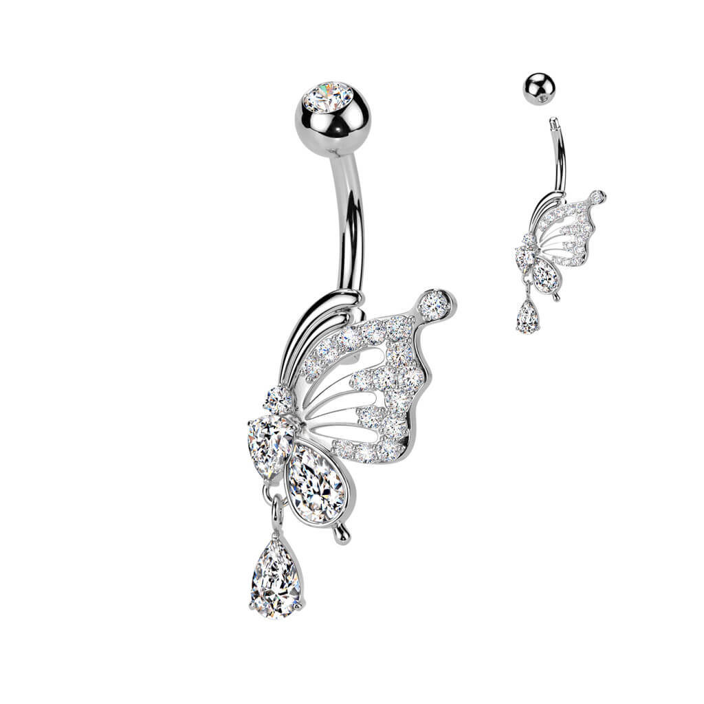 Belly Button Piercing butterfly wing dangle zirconia