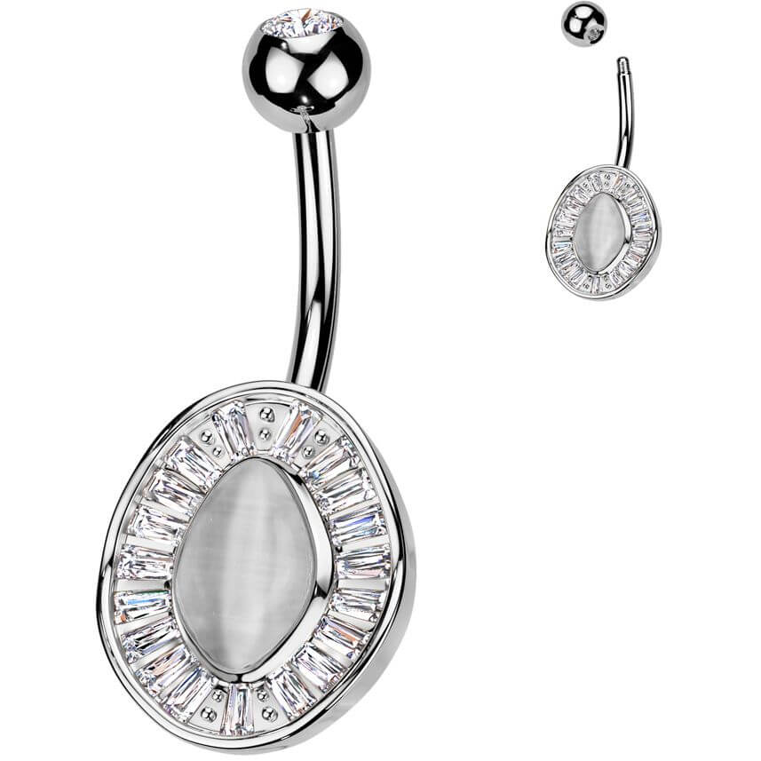 Belly Button Piercing cat's eye stone baguette cut zirconias