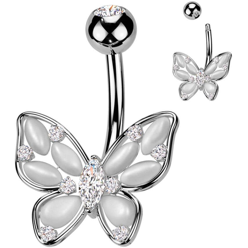 Belly Button Piercing butterfly cat's eye stones zirconia