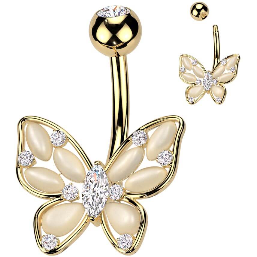 Belly Button Piercing butterfly cat's eye stones zirconia