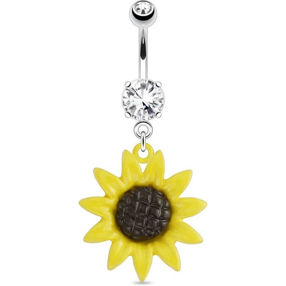 Piercing Nombril Pendentif Tournesol Zircone Argent