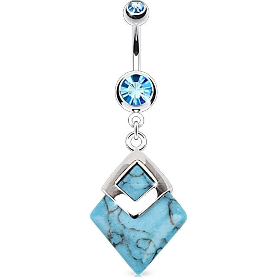 Piercing Ombelico Pendente forma Diamante di Turchese (Pietra Semipreziosa)