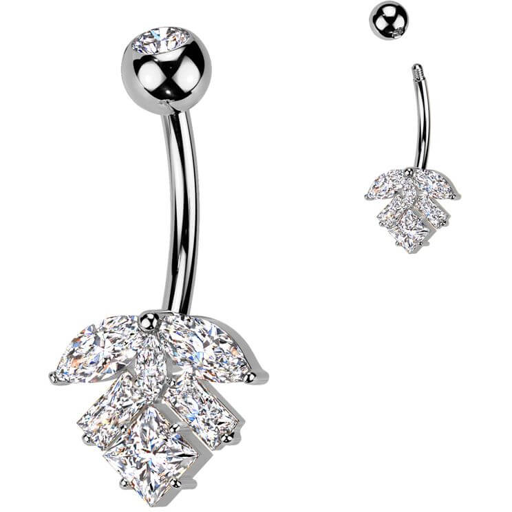 Belly Button Piercing titanium brass leaf marquise cut zirconia