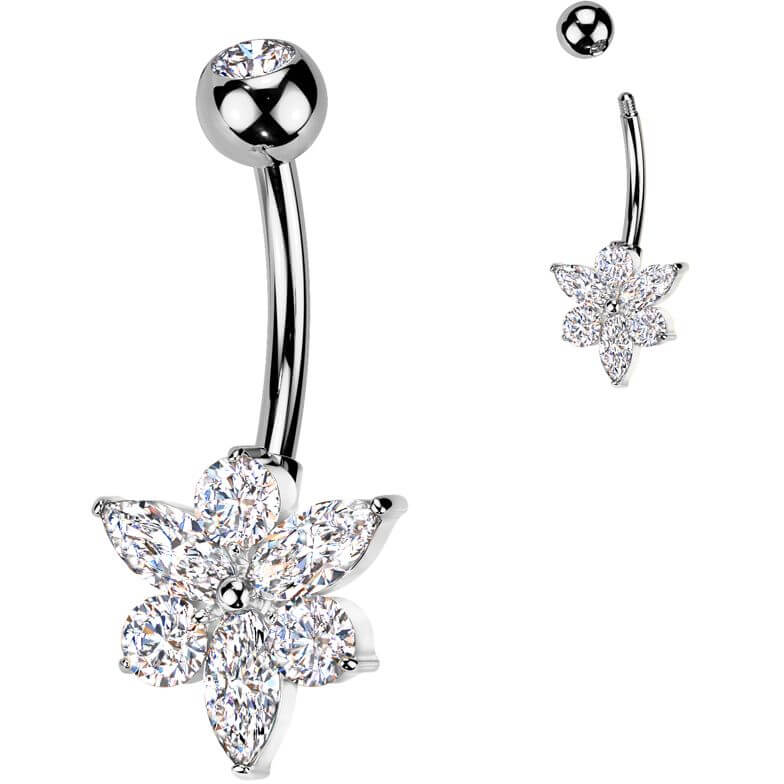 Belly Button Piercing titanium brass flower zirconia