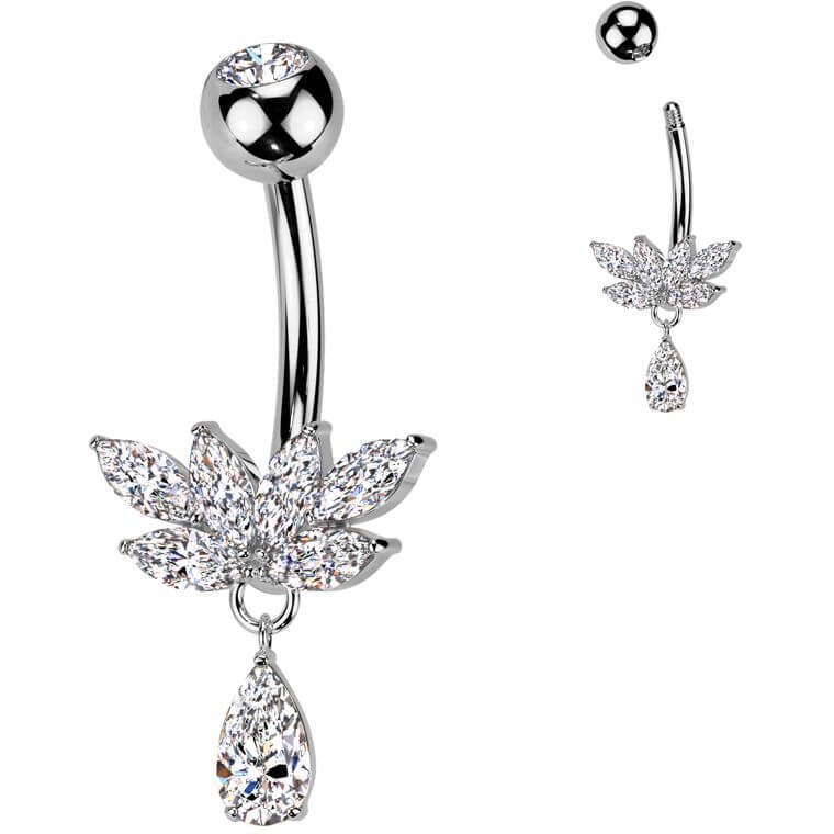 Belly Button Piercing titanium brass zirconia teardrop dangle