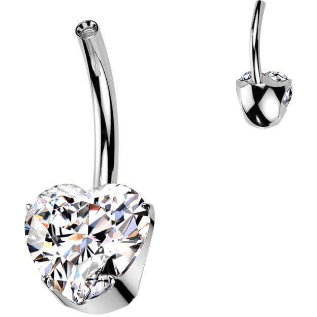 Titanium belly button pin heart zirconia Internally Threaded
