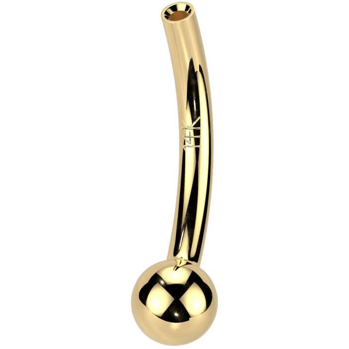 Solid Gold 14 Carat curved barbell pin one fixed ball