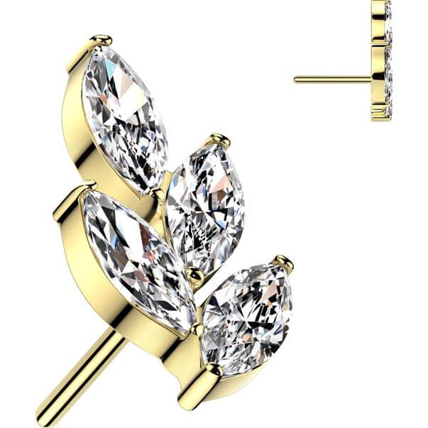 Solid Gold 14 Carat top leaf zirconia Push-In