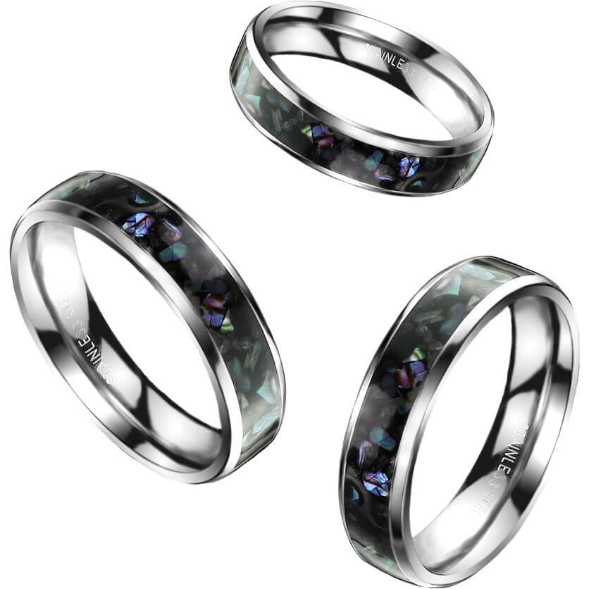 Anneau incrustation de coquille d'abalone