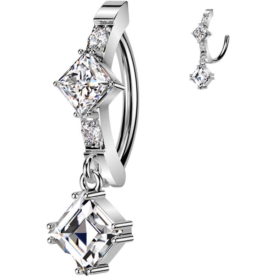 Belly Button Piercing square dangle zirconia
