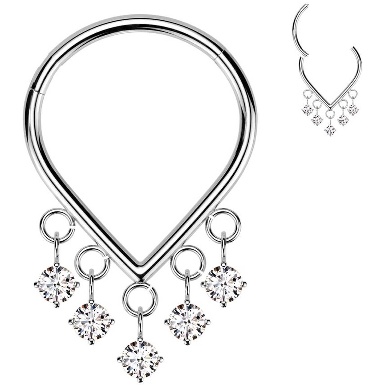 Titanium Ring drop 5 dangles zirconia prong setting Segment