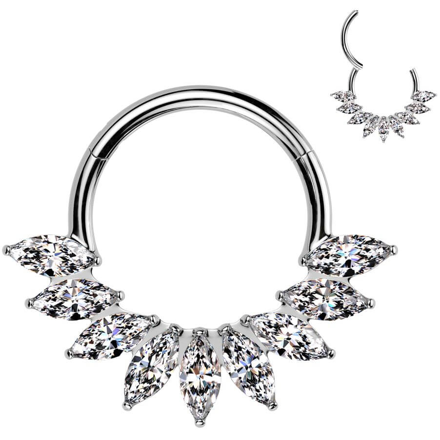 Titanium Ring zirconia marquise cut fan Segment