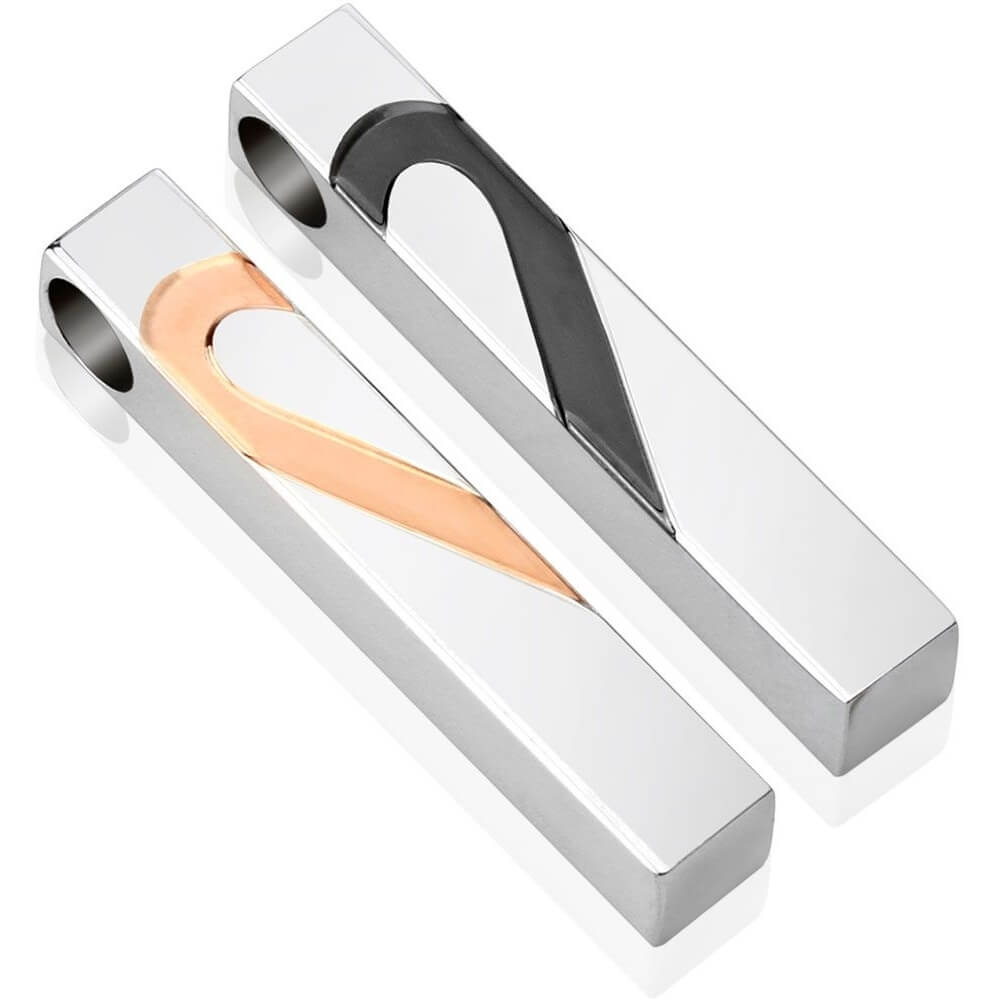 Par de barras de medio corazón de plata dorada y negra