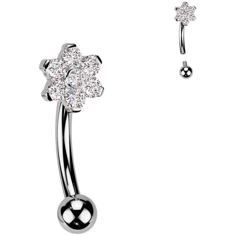Titanium Curved Barbell flower zirconia Internally Threaded