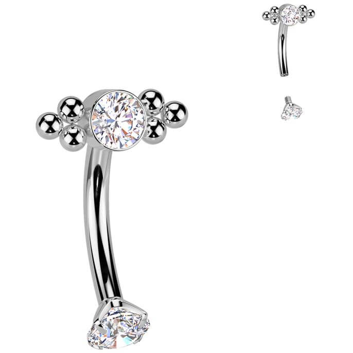Titanium Belly Button Piercing zirconia balls cluster Internally Threaded