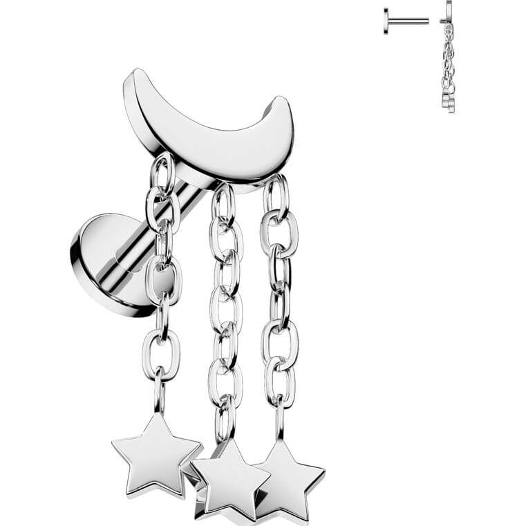 Titanium Labret crescent moon stars dangle Internally Threaded