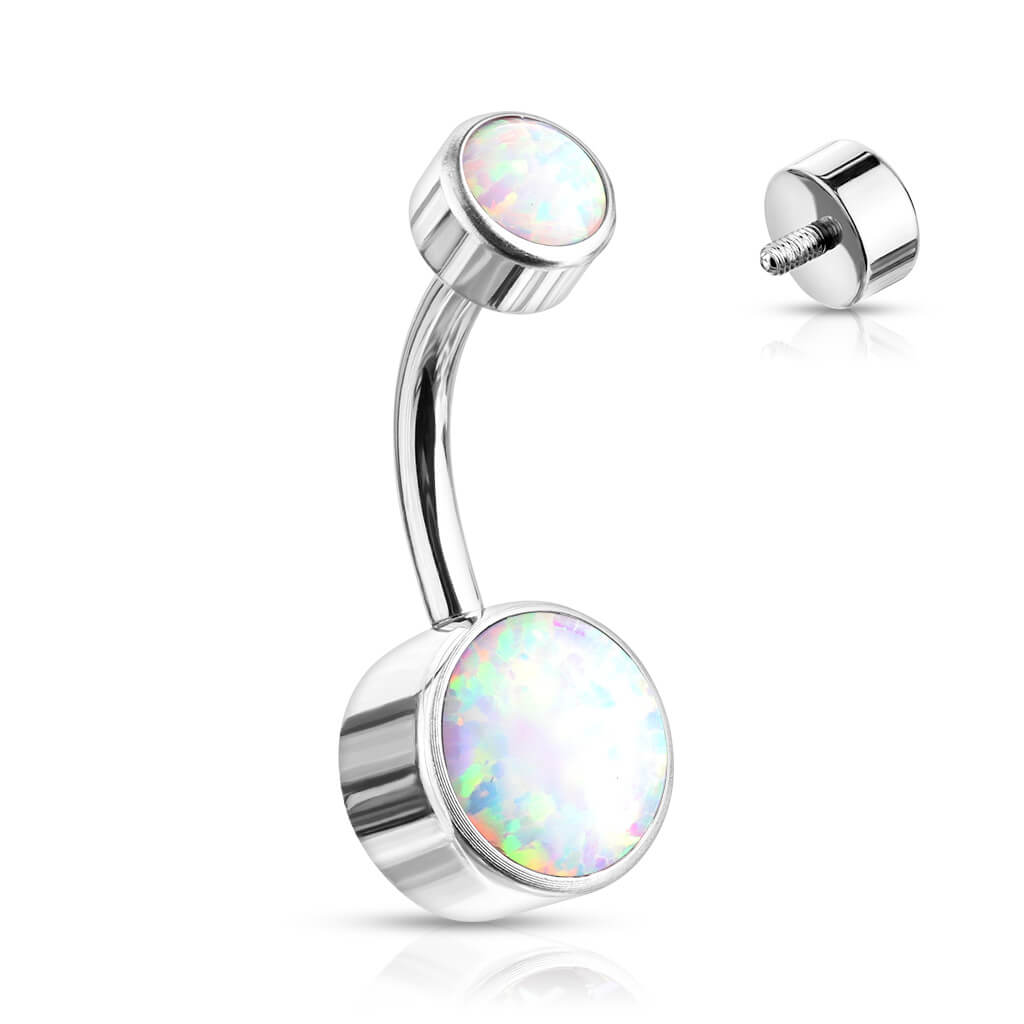 Titanium Belly Button Piercing Opal Round Silver Internally Threaded