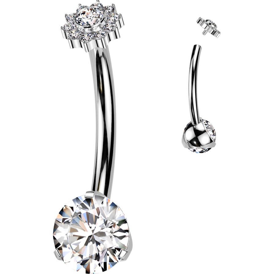 Titanium Belly Button Piercing flower zirconia Internally Threaded