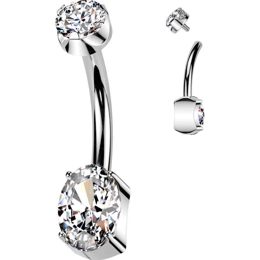 Titanium Belly Button Piercing 2 zirconia prong setting Internally Threaded
