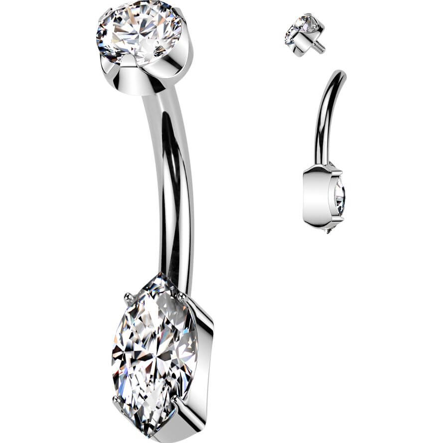 Titanium Belly Button Piercing round zirconia marquise cut zirconia Internally Threaded