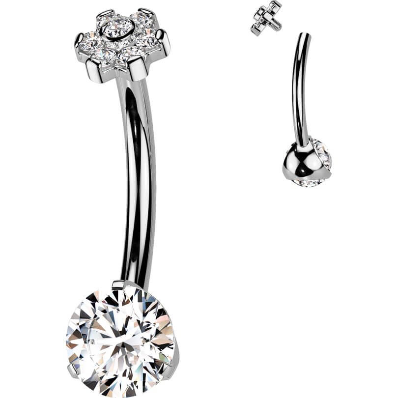 Titanium Belly Button Piercing flower zirconia Internally Threaded