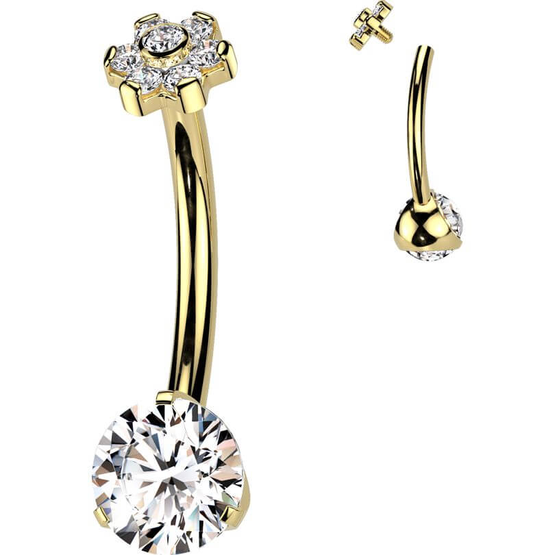 Titanium Belly Button Piercing flower zirconia Internally Threaded